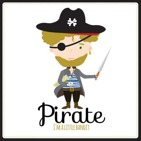 Cute vector alphabet Profession. Illustration smiling boys and girls in a funny and cartoon style design isolated on white background. Pirateのイラスト素材