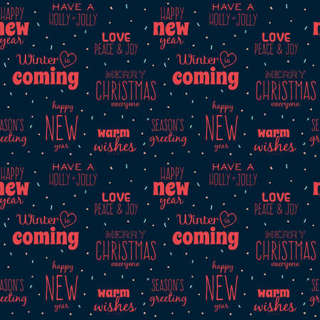 Set of square greeting cards with Christmas and New Year Calligraphic And Typographic Background. Greeting stylish pattern of winter wishesのイラスト素材