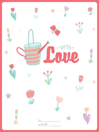 Valentines day lovely card with romantic lettering and cute ornament of flowers.のイラスト素材