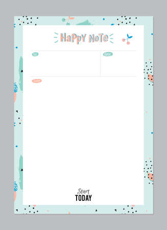 Scandinavian Weekly and Daily Planner Template. Organizer and Schedule with Notes and To Do List. Vector. Isolated. Trendy Holiday Summer Concept with Graphic Design Elementsのイラスト素材