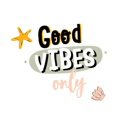 Summer print with cute elements and lettering isolated on white background. Hand drawn scandinavian trendy style. Vector. Good for summer party invitations, banners, postersのイラスト素材