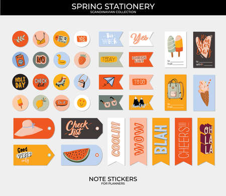 Collection of weekly and daily planners, sheet for notes and to do lists with summer  illustrations and lettering. Template for agenda, planners, check lists, and other stationery. Vectorのイラスト素材