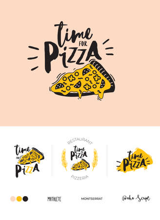 Set logotype for restaurant and cafe menu design. Vector logo template. Food icon, sweets, drinks, fast food with trendy lettering. Scandinavian illustration in simple black and white line style.のイラスト素材
