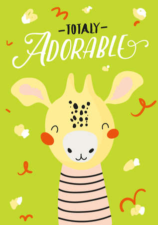 Cute and funny animal postcard design. Isolated. Vector. Good for cards, t shirt design, stickers or nursery decor. Scandinavian kids collectionのイラスト素材