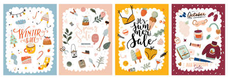 Four Seasons Background Sale Banners With Winter Spring Summer