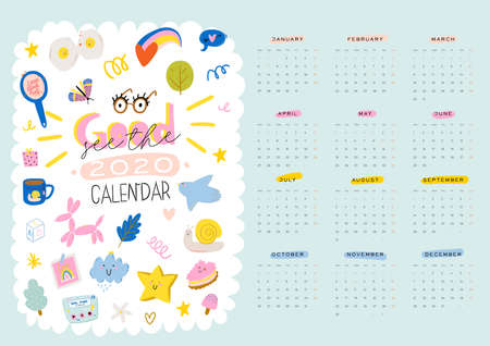 Happy Birthday wall calendar. 2020 Yearly Planner have all Months.のイラスト素材