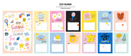 Happy Birthday wall calendar. 2020 Yearly Planner have all Months.のイラスト素材