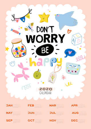 Happy Birthday wall calendar. 2020 Yearly Planner have all Months.のイラスト素材