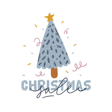 Merry Christmas or Happy New 2020 Year illustration with holiday lettering and traditional winter element.のイラスト素材