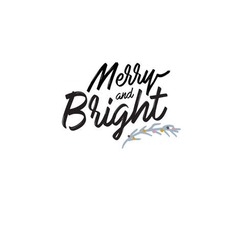 Merry Christmas or Happy New 2020 Year illustration with holiday lettering and traditional winter element. Cute prints in scandinavian style. Good for label, banner, tags or stickers . Vector isolatedのイラスト素材