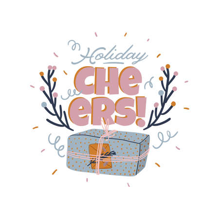Merry Christmas or Happy New 2020 Year illustration with holiday lettering and traditional winter element. Cute prints in scandinavian style. Good for label, banner, tags or stickers . Vector isolatedのイラスト素材