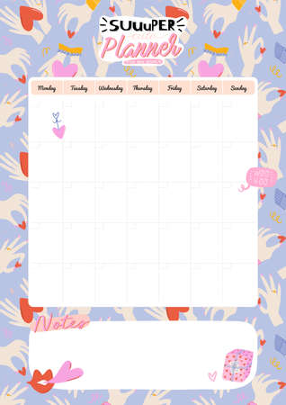 Collection of weekly or daily planner, note paper, to do list, stickers templates decorated by cute love illustrations and inspirational quote. School scheduler and organizer. Flat vectorのイラスト素材