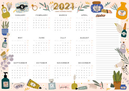 Collection of weekly or daily planner, note paper, to do list, stickers templates decorated by cute beauty cosmetic illustrations and trendy lettering. Trendy scheduler or organizer. Flat vectorのイラスト素材