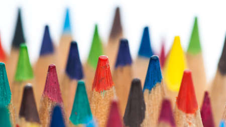 A close-up shot of a collection of coloured pencils の写真素材