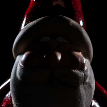 A low key portrait of a ceramic Father Christmas figurine.の写真素材