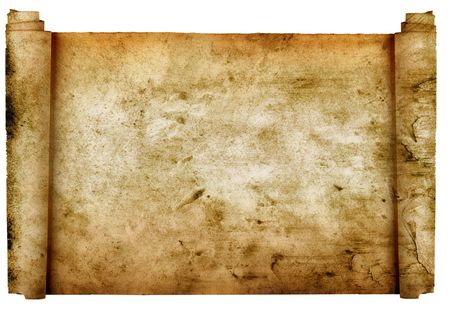 Vintage roll of parchment background isolated on white の写真素材