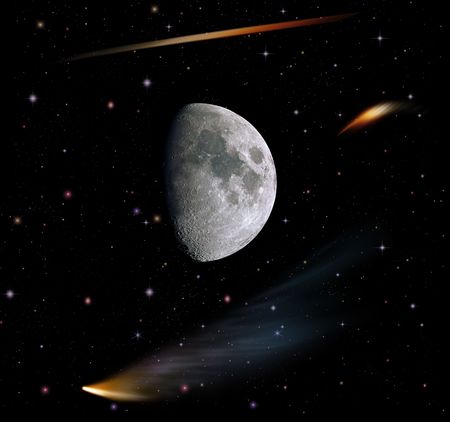 Moon in High Resolution with stars in the background の写真素材