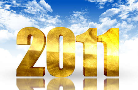3d render of golden 2011 new year against a skyscape