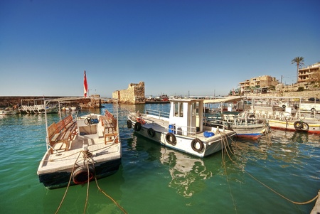 Small harbor, Byblos, Lebanonの写真素材