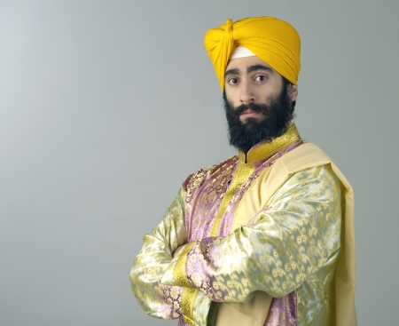 Portrait of Indian sikh man with bushy beard with his arms crossedの写真素材