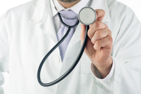 Close-up of a doctor holding a stethoscopeの写真素材