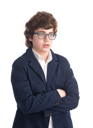 Young Nerd Student shot against white backgroundの写真素材