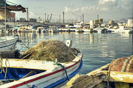 Dramatic Scene of Fishing Boats in HDRの写真素材