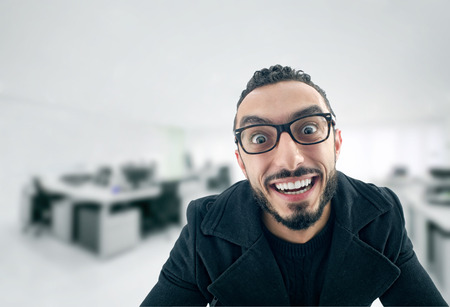 Funny Businessman with crazy expression, Lazy Businessman making funny expressions at work