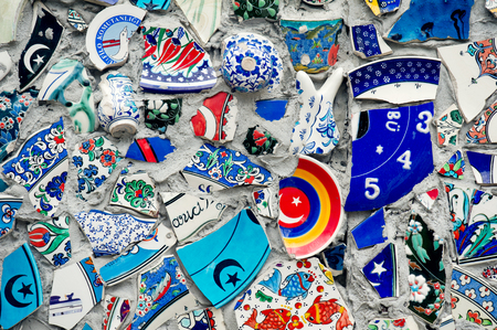 Mosaic of broken tiles wall in Istanbul, wall made of colorful mosaic broken tiles Turkey, Turkeyのeditorial素材