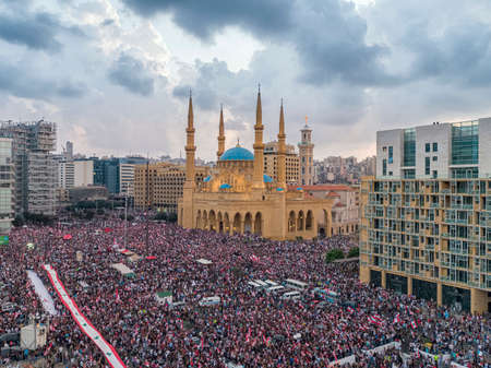Martyrs' Square during the Lebanese Revolution, against the current government, and against corruptions in the countryのeditorial素材