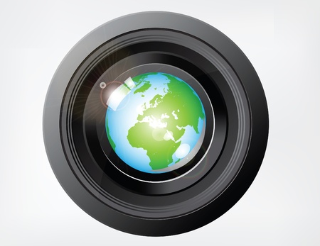 Reflecting Globe on Camera Lens の写真素材