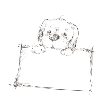 Sketch of a dog holding banner のイラスト素材