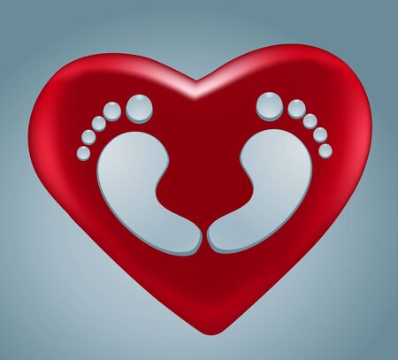 Water drops footprint in heart shape with red heart のイラスト素材