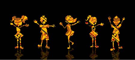 Children Silhouettes with Texture on Black Background のイラスト素材
