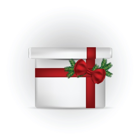  Illustration of gift box with red bow and pine tree branch のイラスト素材