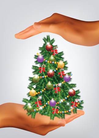 Christmas Tree Hold in Handsのイラスト素材