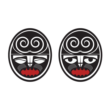  Collection of two different maori style faces のイラスト素材