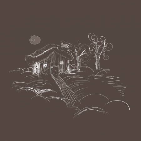 Winter Landscape Hand Drawnのイラスト素材