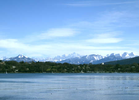 Geneva Lake and the Alps の写真素材