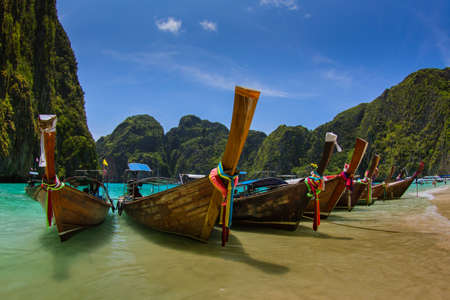 Long tail boat is a Thai traditional boat, made form wood 