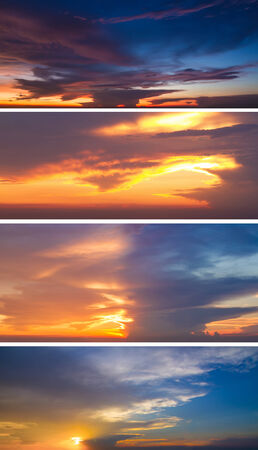 Collection of backgrounds with sunset skyの写真素材