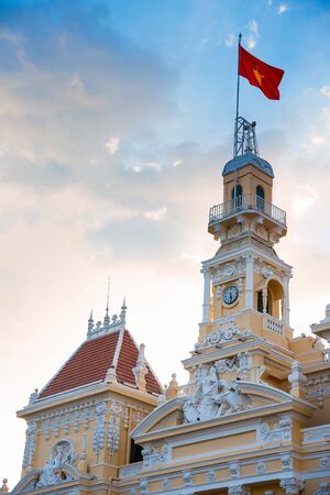 HOCHIMINH city, VIETNAM - FEB 27,2015 : The Hochiminh city hall is a colonial architecture style in vietnamのeditorial素材