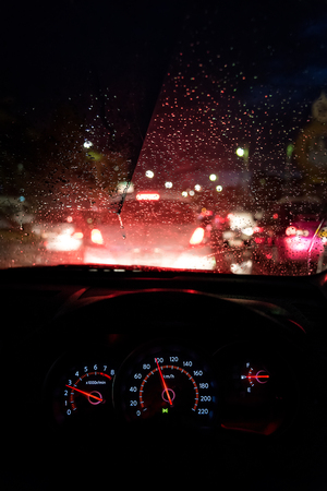 A traffic jam in a rainy season, View from car seat.の写真素材