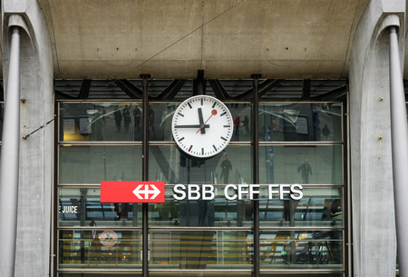 Lucerne, Switzerland - April 13,2016 : Logo of Switzerland railways in Lucerne train station with...