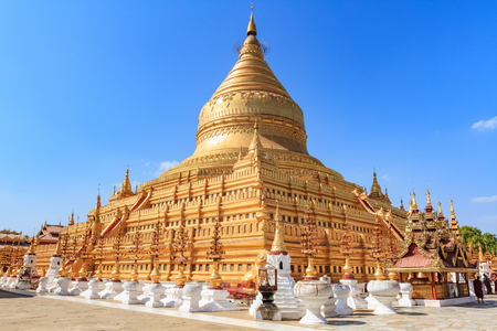 The golden Shwezigon Paya located in Nyaung-U, near Bagan. One of the most attractive destination in Myanmar.の写真素材