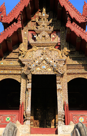 Chiang mai, Thailand-April 29, 2018: Decoration detail of Tripitaka hall of Wat Phra Singh.Tripitaka hall is a building for keeping the Buddhist scriptures.の写真素材