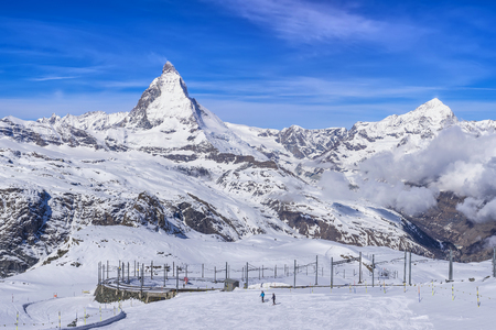 Panorama view of Matterhorn Peak from Gornergrat train station, Zermatt, Switzerlandの写真素材