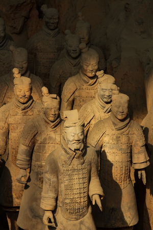XI'AN, CHINA - MARCH 24, 2014: Terracotta Army is a collection of terracotta sculptures depicting the armies of Qin Shi Huang, the first Emperor of China. 210-209 BCのeditorial素材