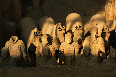 XI'AN, CHINA - MARCH 24, 2014: Terracotta Army is a collection of terracotta sculptures depicting the armies of Qin Shi Huang, the first Emperor of China. 210-209 BCのeditorial素材