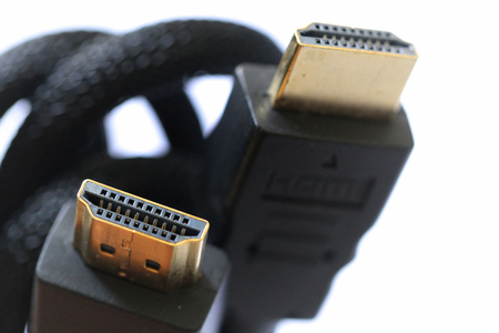 closeup HDMIHigh-Definition Multimedia Interface which is a proprietary audiovideo interface for transferring uncompressed video data and compressed or uncompressed digital audio dataの写真素材